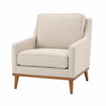 Fauteuil en tissu beige Tornavik avec pieds en bois, style contemporain, dimensions 76x82x92 cm, assise confortable.