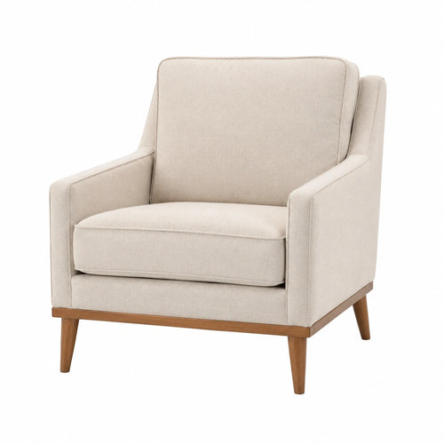 Fauteuil en tissu beige Tornavik avec pieds en bois, style contemporain, dimensions 76x82x92 cm, assise confortable.
