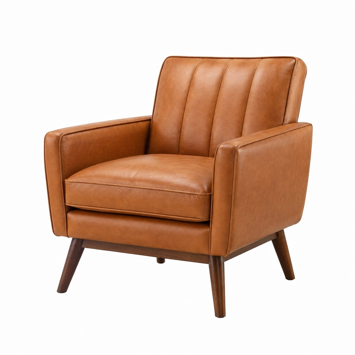 Fauteuil en cuir marron style rétro Tornavik, dimensions 82x86x92 cm, avec accoudoirs, assise confortable et design élégant.