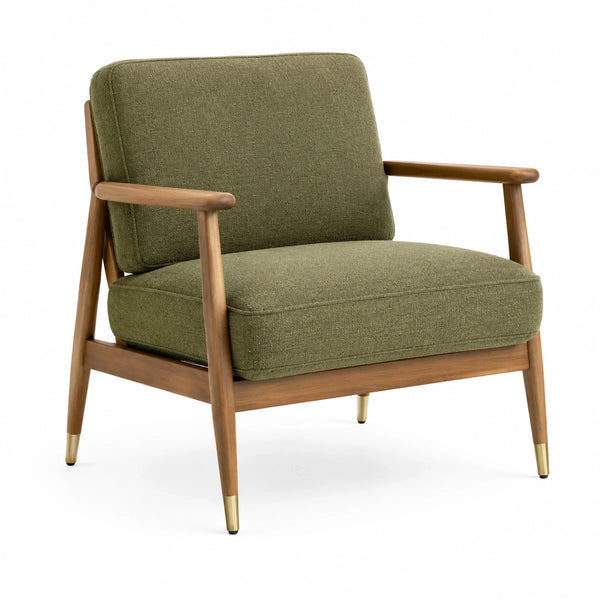 Fauteuil Tornavik en tissu vert et bois, dimensions 75x78x85 cm, style rétro pour salon.