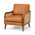 Fauteuil rétro en bois avec cannage et revêtement effet cuir marron, dimensions 75x80x85 cm, par Tornavik.