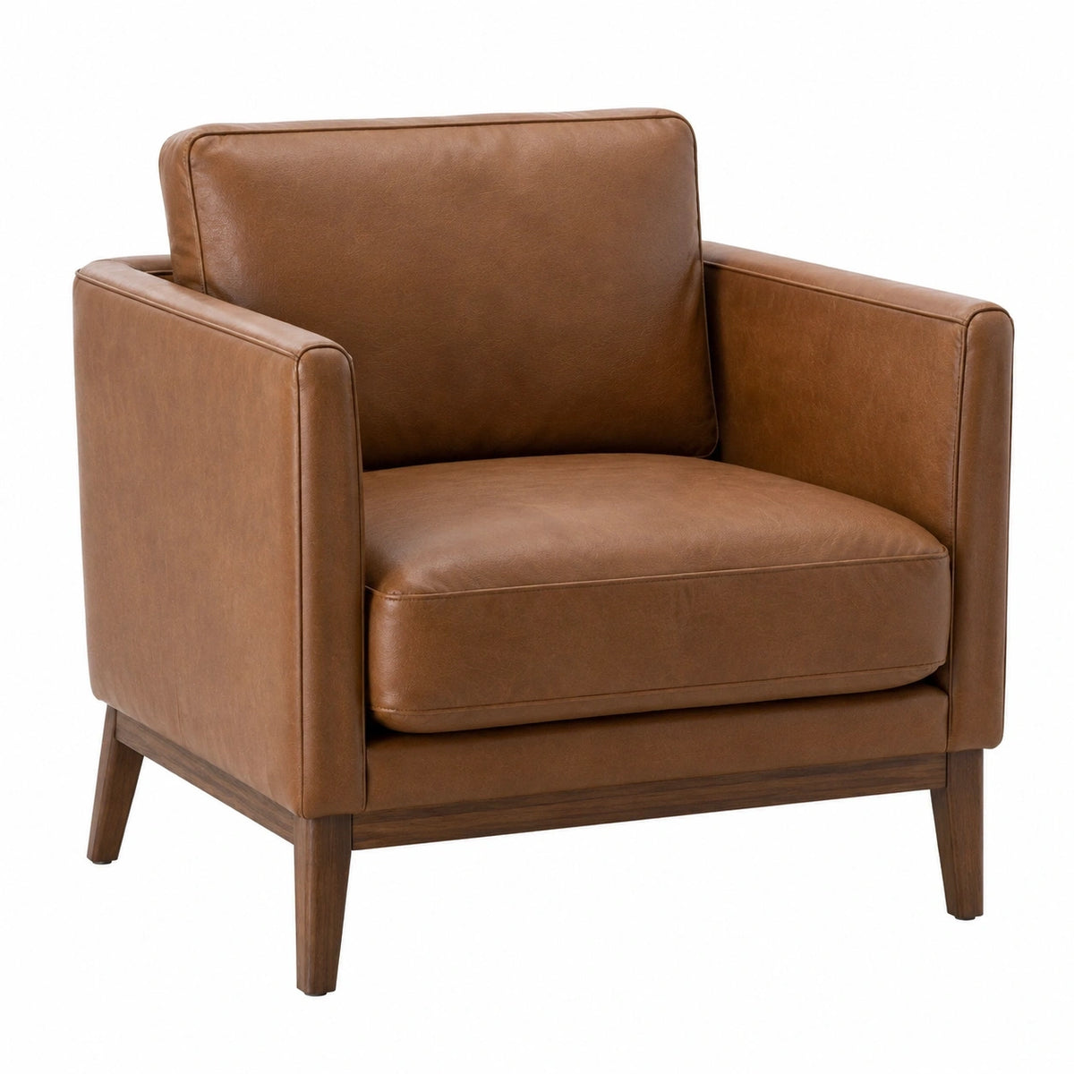 Fauteuil Tornavik marron en revêtement aspect cuir avec pieds en bois, style contemporain, dimensions 85x86x86 cm.