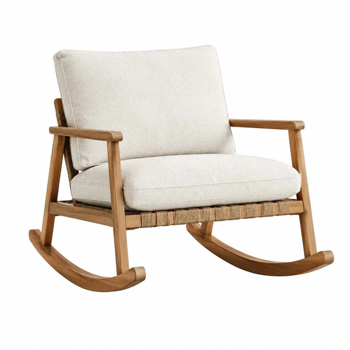 Fauteuil à bascule Tornavik en bois beige et marron, style naturel, dimensions 68x92x90 cm, assise confortable.