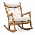 Fauteuil à bascule en bois marron et corde beige, style bohème, dimensions 70x90x100 cm, par Tornavik.