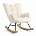 Fauteuil à bascule en tissu bouclette écru de style scandinave, dimensions 75x90x104 cm, design moderne et confortable.