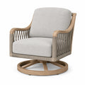 Fauteuil pivotant Tornavik en bois, corde et tissu beige, dimensions 78 x 82 x 92 cm, design moderne et confortable.