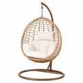 Fauteuil suspendu en fibres tressées beige avec cadre en métal marron, style bohème, dimensions 105x105x195 cm, Tornavik.